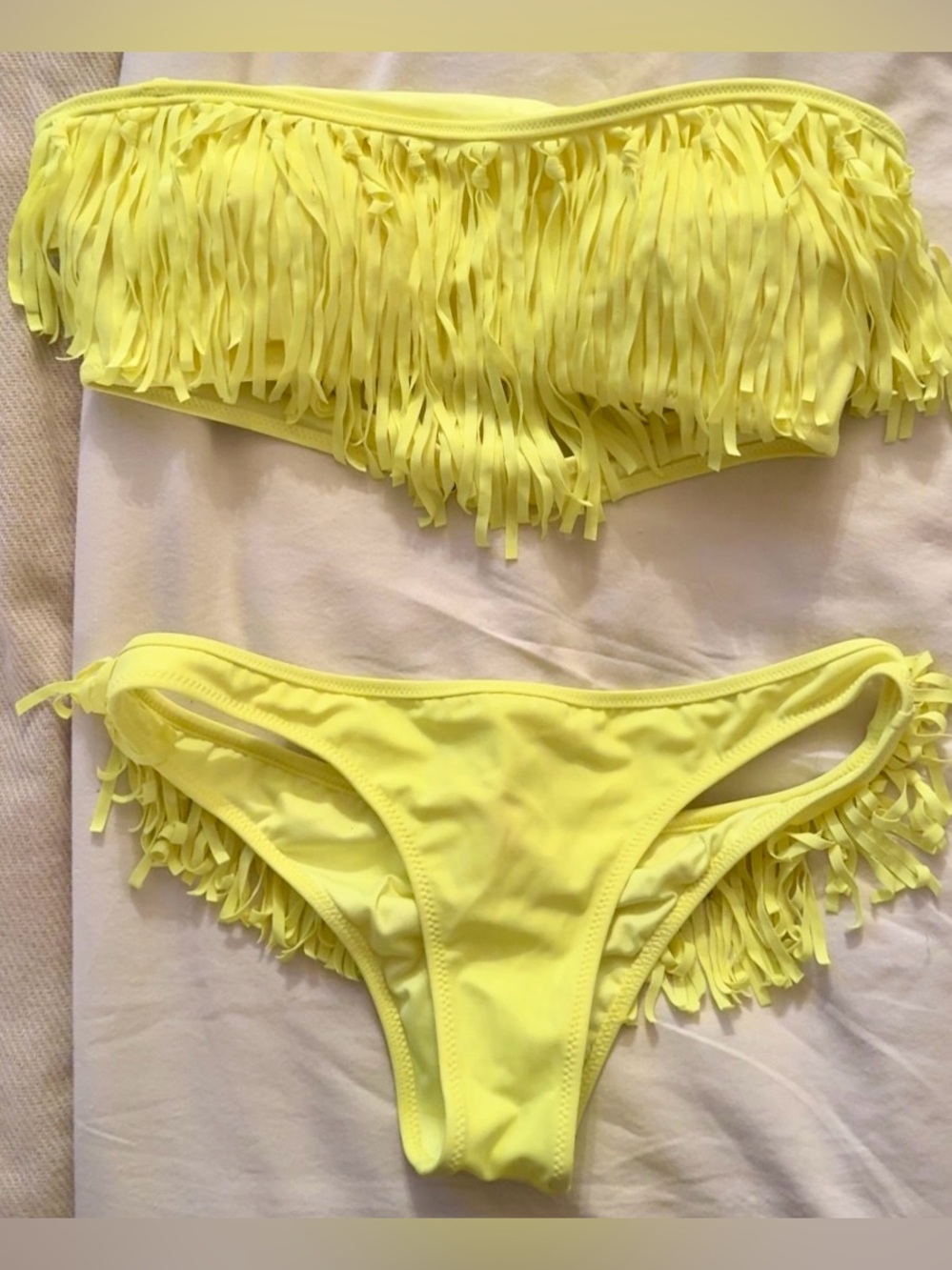 Victoria Secret Yellow Fringe Bandeau Bikini Set - Picture 1 of 3